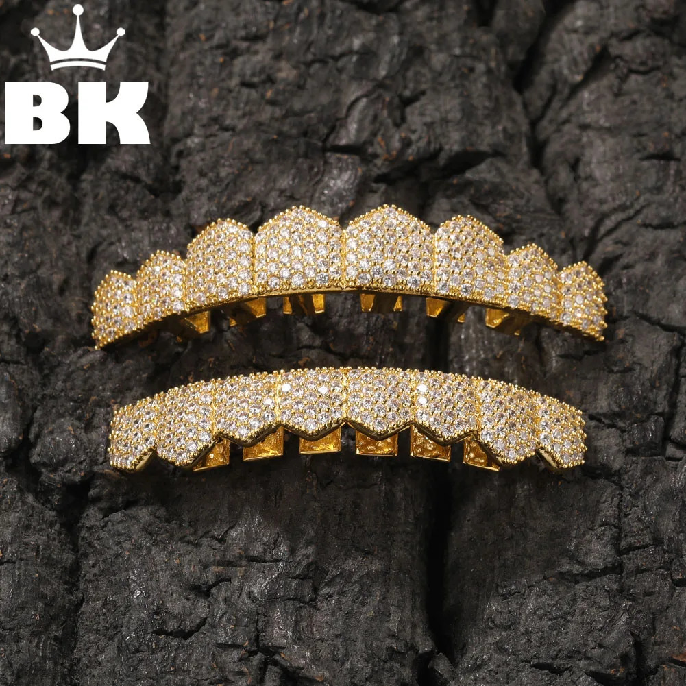 THE BLING KING Mens Micro Paved Cubic Zirconia Gold Plated Top and Bottom Dental Grills Punk Jewelry Hip Hop Teeth Wear 250610