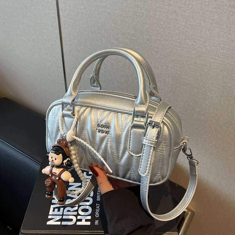 New Spring Summer Women's Handag Sier Fashion Handheld Bowling Large Shoulder Crossbody Mini Square Bag Design
