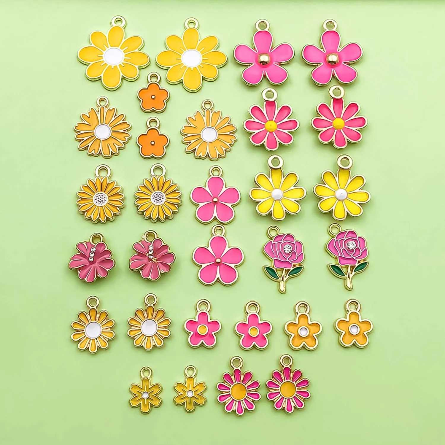 30pcs Yellow Rose Red Enamel Flower Charms Alloy Small Daisies Chrysanthemum Pendants For DIY Jewelry Making Accessories XJ250611-image-1061520242