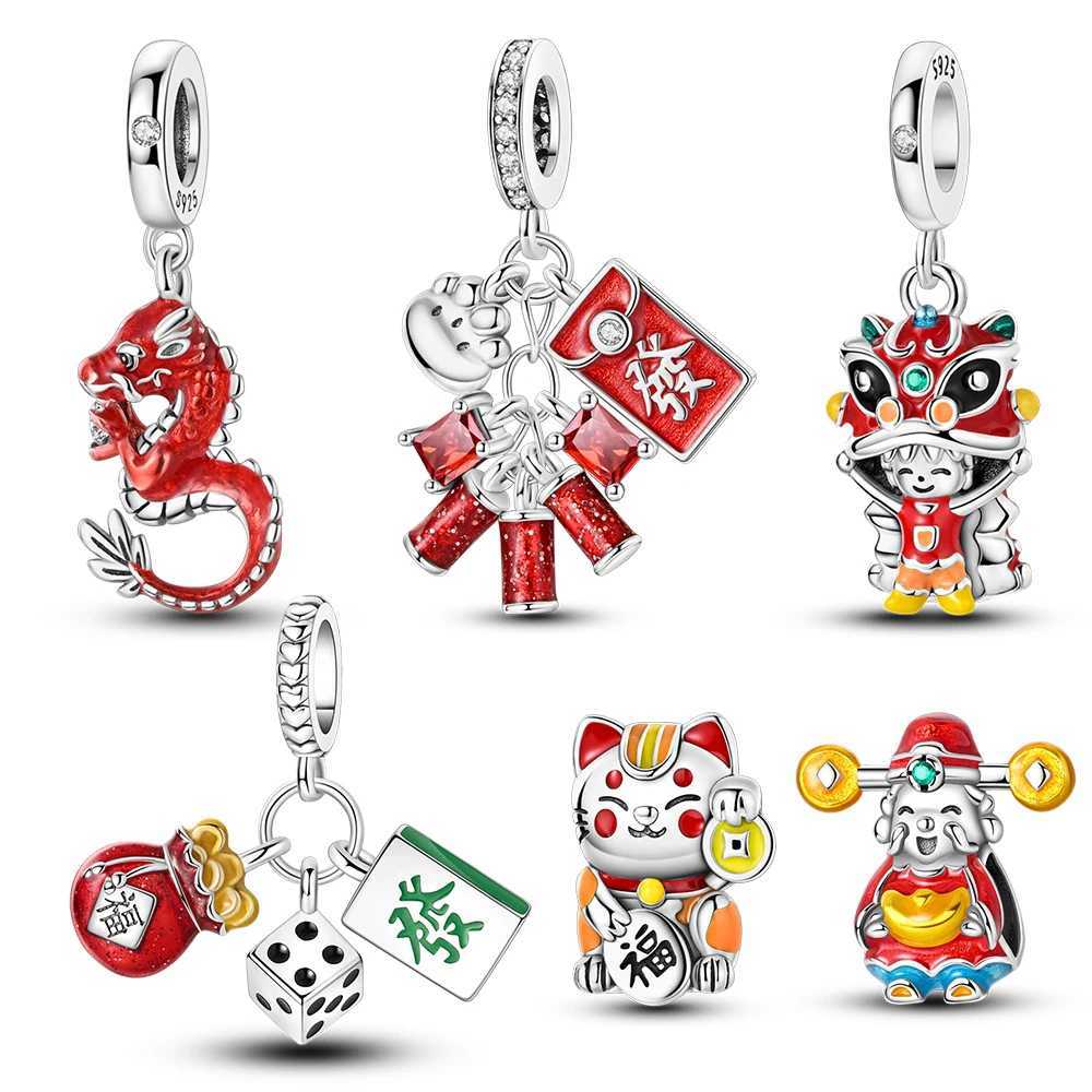 2025 Fit Original Bracelet Charms Diy 925 Silver Chinese Style Dragon Lucky Cat Charm Beads Spring Festival Jewelry GiftXJ250611-image-1061516810