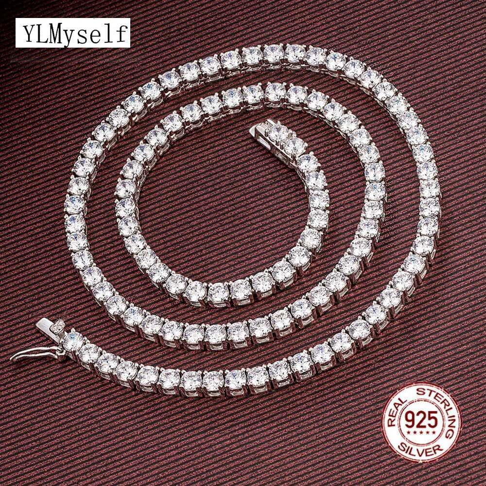 16-24 Inch 100% Guarante Real 925 Sterling Silver Pave 2mm/3mm/4mm Sparkly Zircon Tennis Chain Necklace HipHop Rock Fine Jewelry
