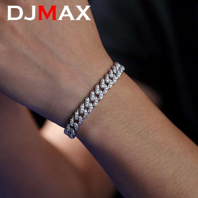 New DJMAX Full Moissanite Cuba Chain For Women Original 925 Sterling Silver Mans Moissanite 8mm Bracelet Necklace Hiphop Chain