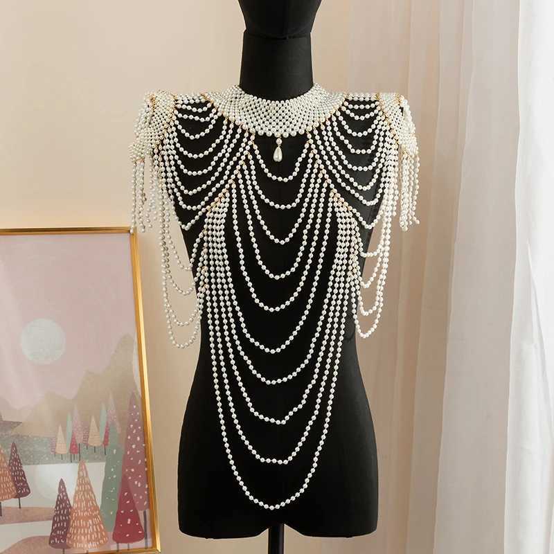 Multi-layer pearl body chain Womens halter Dress Accessories Goods Wedding dress shoulder chain jewelry W250611-image-1061510865