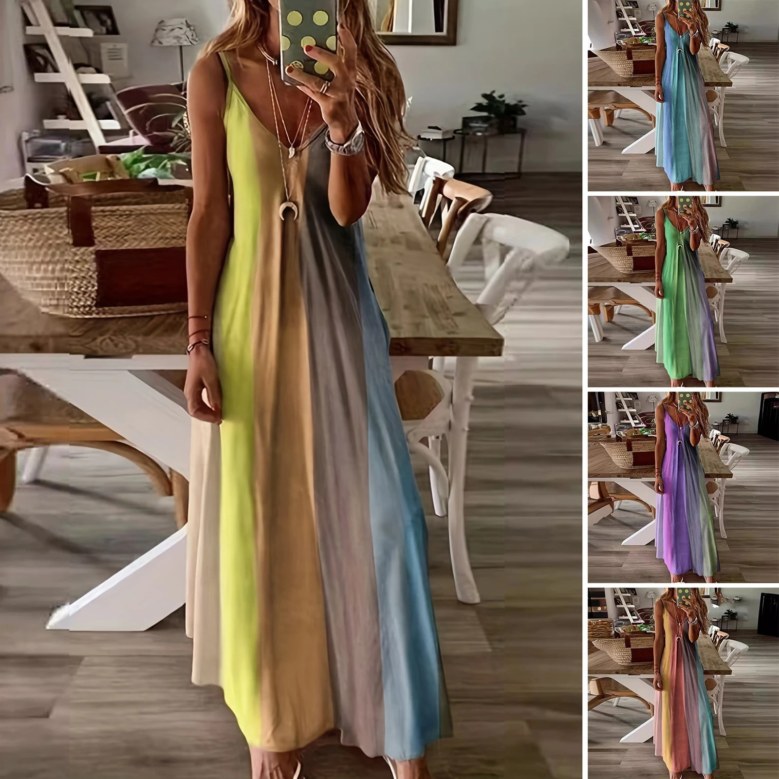 Summer Plus Size Womens Sexy Dress V Neck Retro Solid Color Flower Loose Slim Suspender Womens Beach Long Dress 250606
