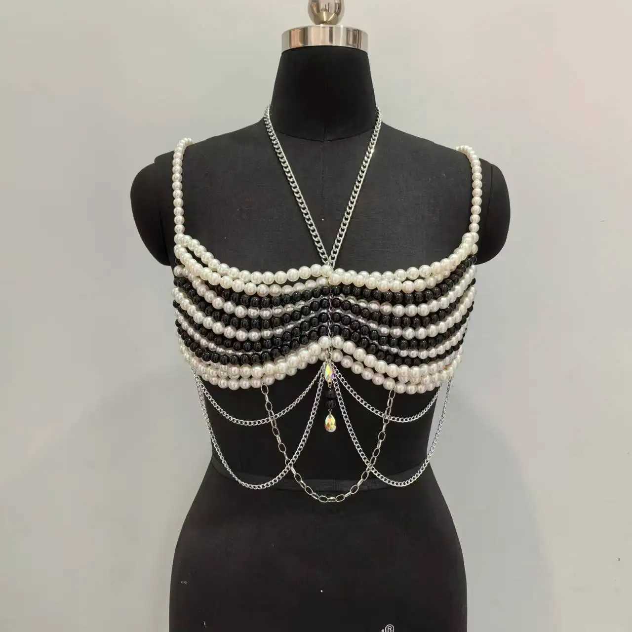 Ladies Body Chain Harness Bra Fashion Jewelry Imitation Layered Beaded Crop Top Jewelry for Summer Beach Party Club Festival W250611-image-1061511177