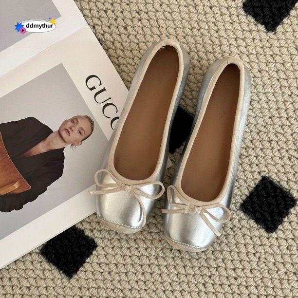 5 cm Hauteur Augmentation du cuir féminin 2024 Nouveau bloc de couleur Bowknot Single Ballet Flat chaussures Ddmythur