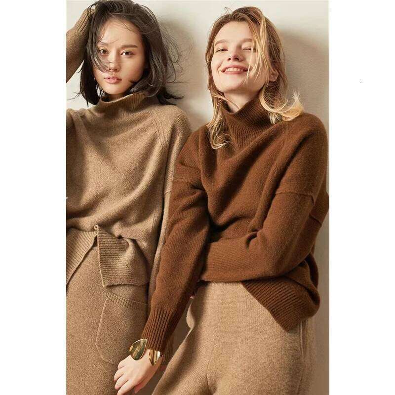Autumn and Winter High Collar 100% Pure wool Women's Thickened Solid Sweater Loose Lazy Versatile Knitted Underlay