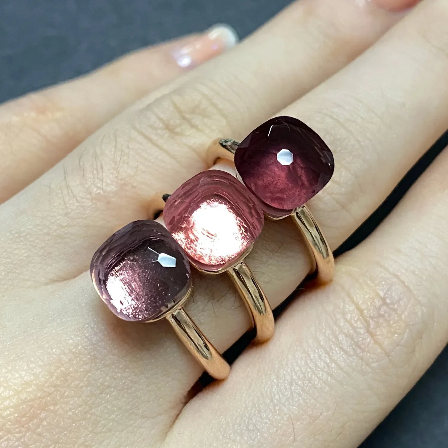 Stylish Purple Crystal Rose Gold Plated Candy Ring 30 Colors Simple Color Jewelry Gift for Women Valentines Day 250611