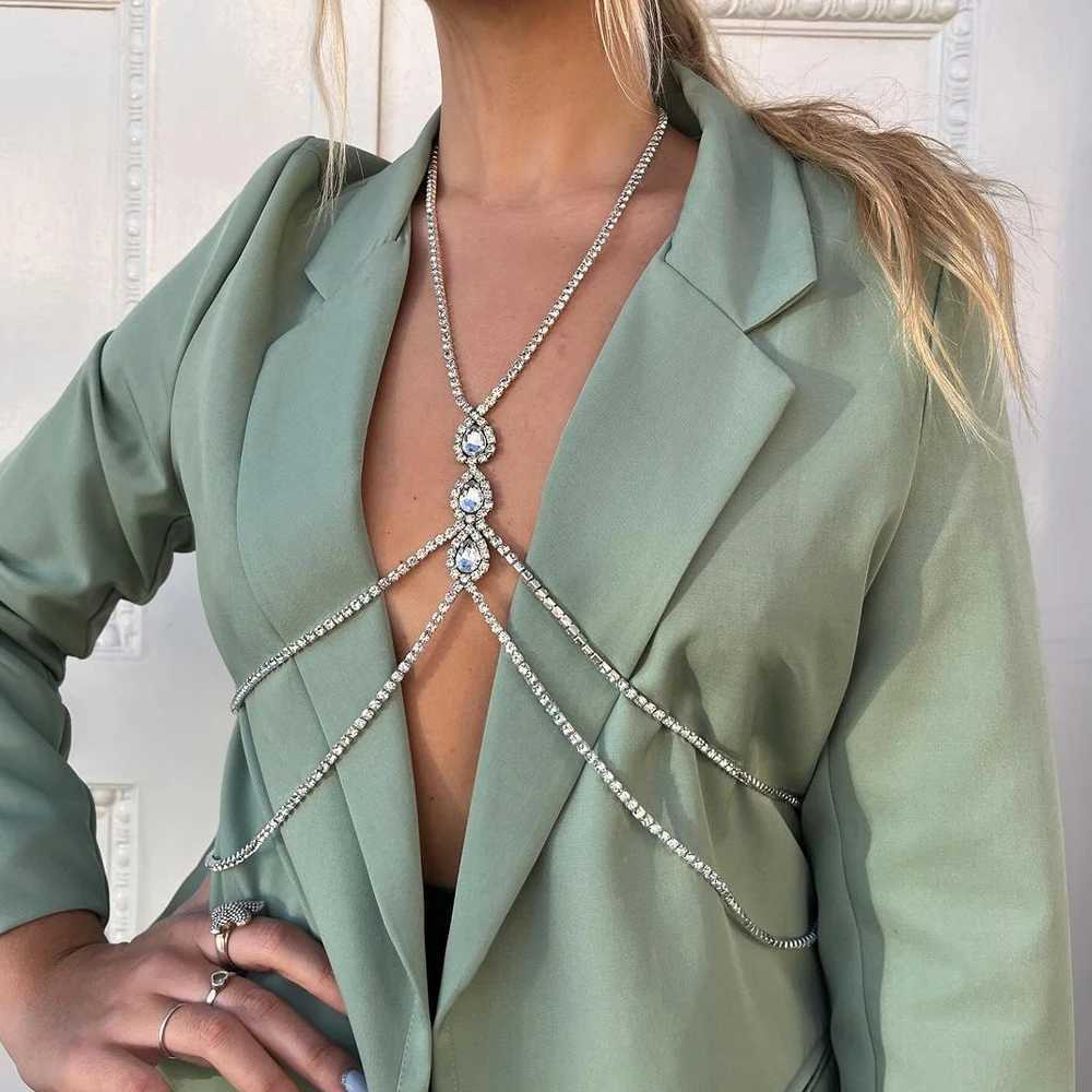 Summer Water Drop Chest Chain Top Dress Clothing Body Accessories Beach Lady Sexy Rhinestone Bra Chain Harness Bikini Jewelry W250611-image-1061511221