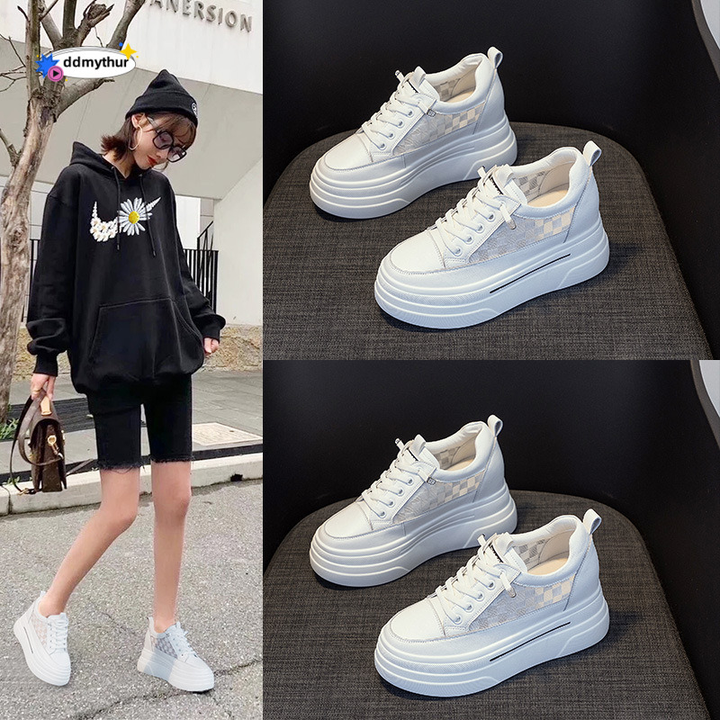 Baskets blanches en maille pour femmes, Ins Style 2025, nouvelles chaussures à plateforme basses et respirantes à carreaux avec semelles épaisses
