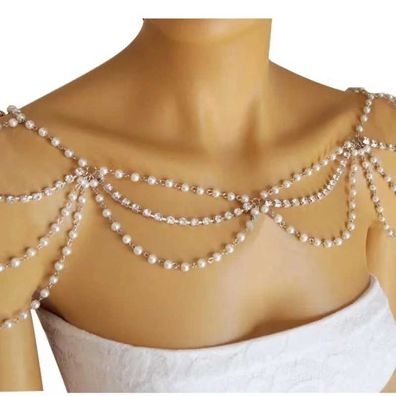 Vintage Imitation Pearl Shoulder Chain Jewelry Luxury Hand-Beaded Body Chain Womens Wedding Pearl Shawl Accessories Necklace W250611-image-1061511001