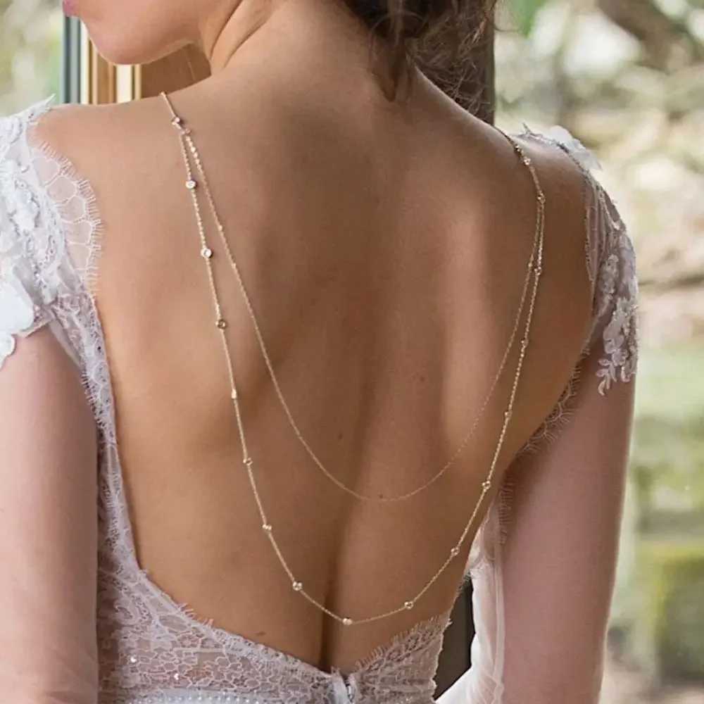 Stonefans Fashion Back Chain Necklace Long Backless Choker for Women Bridal Crystal Double Layer Necklace Choker Wedding Jewelry W250611-image-1061511095