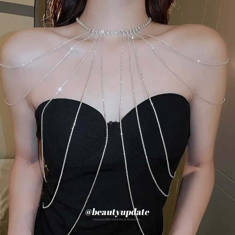 Rhinestone Long Tassels Shoulder Body Waist Chains Necklaces Accessories Women Sexy Girl Bikini Decor 2025 Trending W250611-image-1061511025