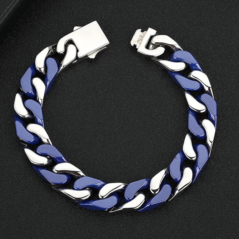 Explosive Mens Bracelet 316 Stainless Steel Fasteners Splicing Blue Ceramic Hip Hop Fashion High Jewelry Accessories 250610