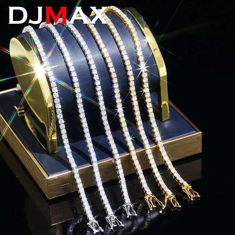 New DJMAX 2-6.5mm Full Moissanite Bracelet For Women Original 925 Sterling Silver Gold Mans Moissanite Tennis Chain Hippop