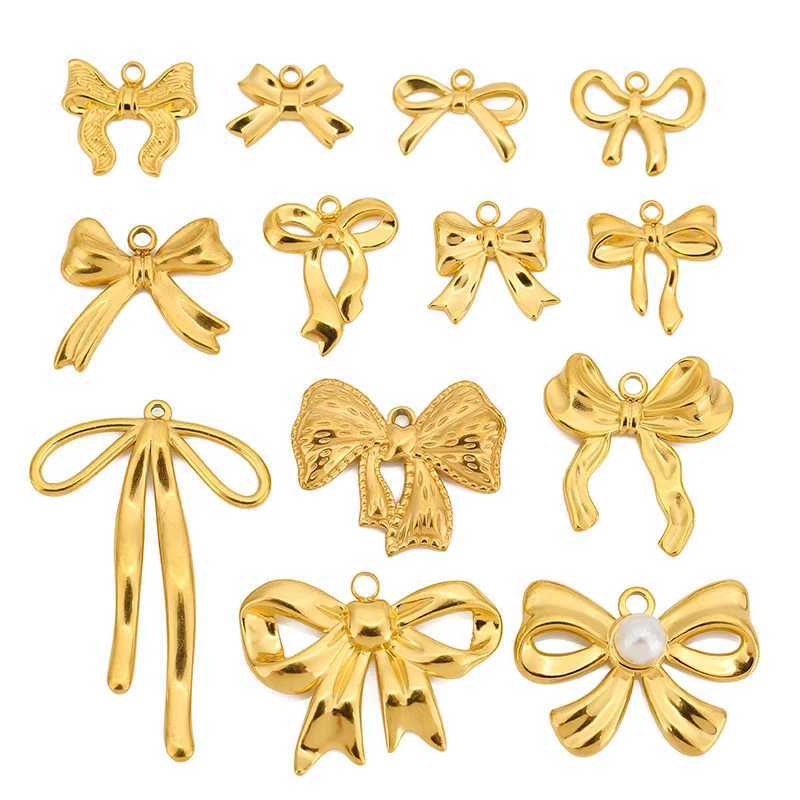 5pcs Stainless Steel Bow Knot Charm Waterproof Gold Color Bow Pendants for DIY Earring Bracelet Necklace Jewelry Making SuppliesXJ250611-image-1061517351