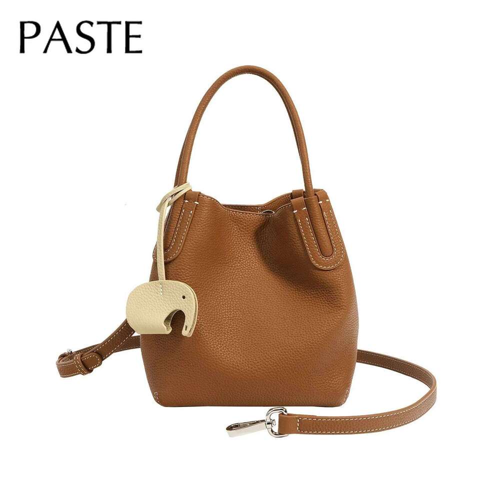 New Design Chic Basket Bucket Shopper Tote Small Togo Cowhide Leather Women Handbag with Elephant Deco Ladies Shoulder Bag