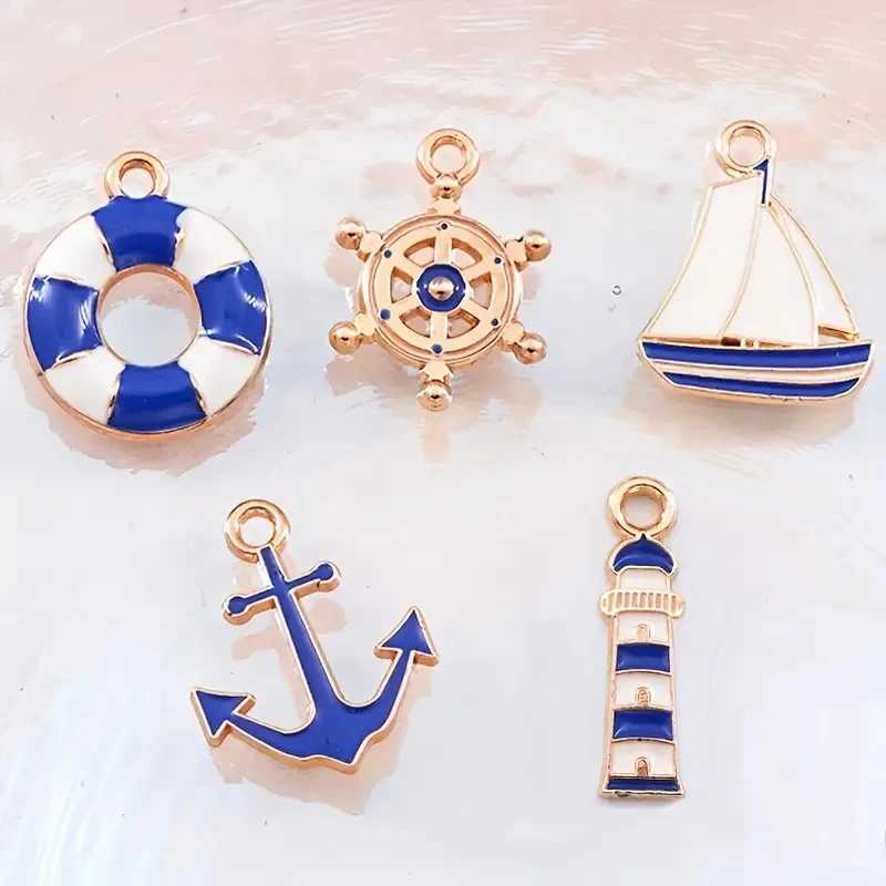 10pcs/lot Anchor Lifebuoy Rudder Sailboat Lighthouse Enamel Charms for DIY Earrings Necklace Jewelry Making Pendant AccessoryXJ250611-image-1061518708