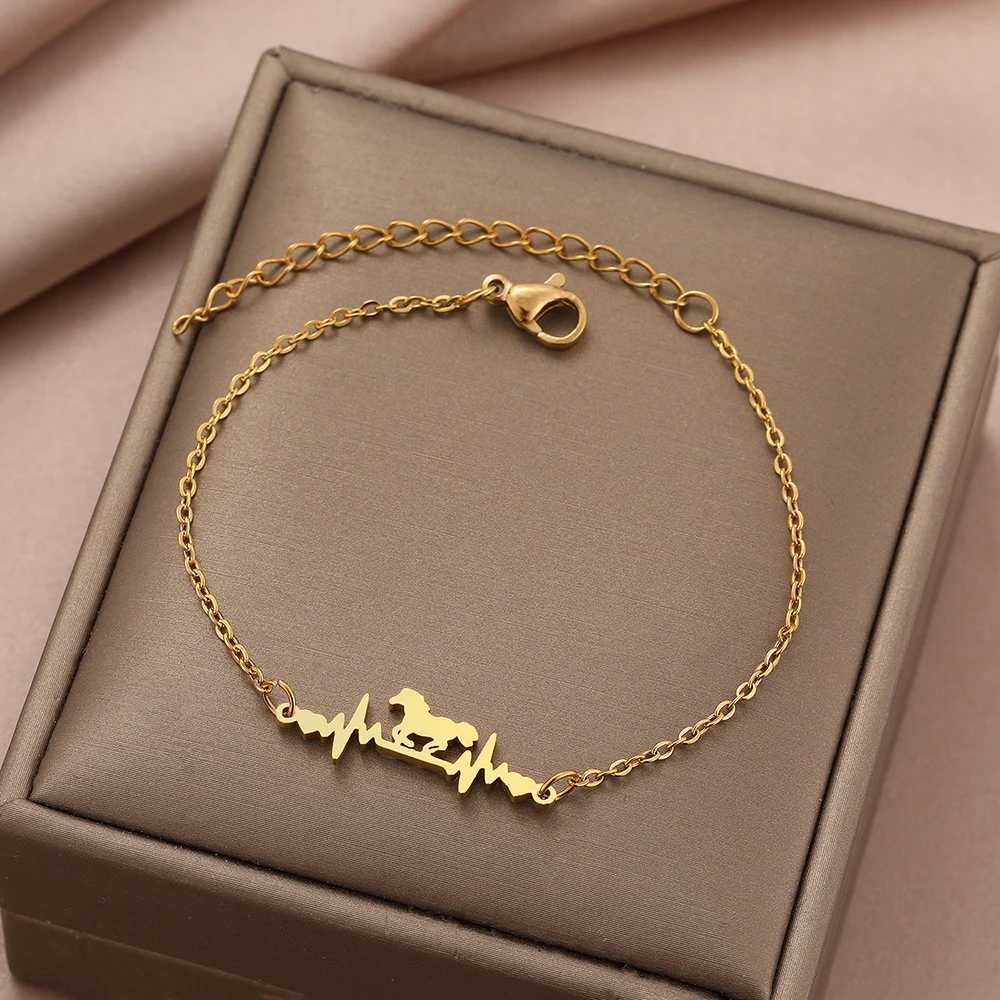 Stainless Steel Bracelets Heartbeat Lightning Horse Pendant Chains Fashion Charms Bracelet For Women Jewelry Party Male Gifts XJ250611
