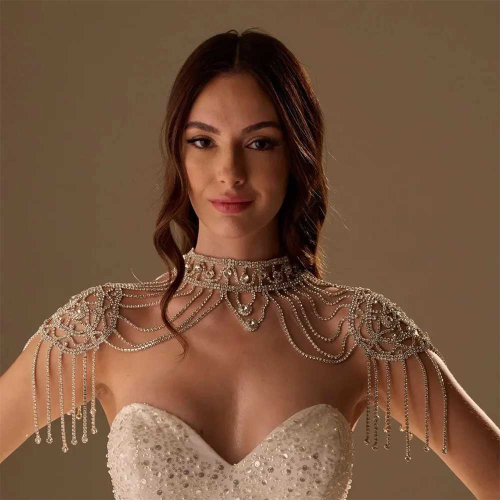 StoneFans Luxury Rhinestone Bridal Body Necklace Silver Color Cape Chain Top Wedding Jewelry Dresses Elegant Statement W250611-image-1061510942