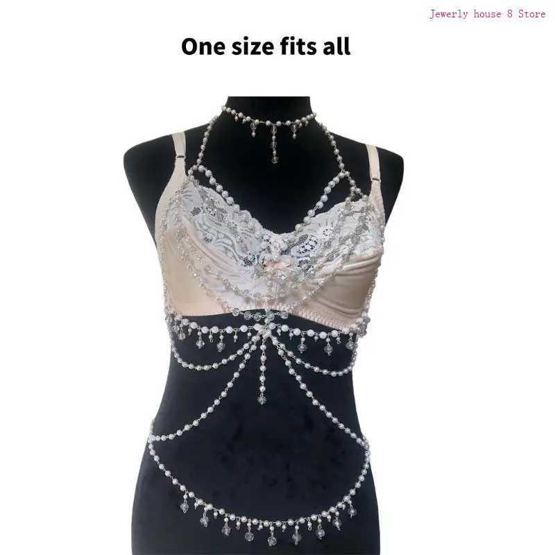 Fashionable Imitation Pearls Shoulder Necklace Chest Chain Handmade Body Jewelry for Women Stylish Wedding Accessories W250611-image-1061511374