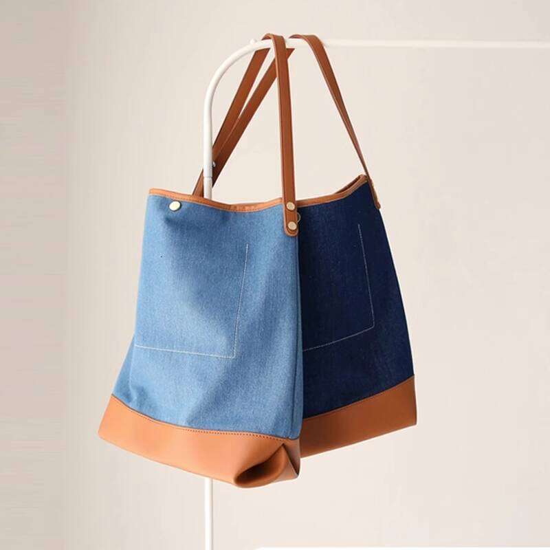Women s Autumn Winter New Trend Casual Patchwork Denim Single Shoulder Handbag Large Capacity Commuter Tote Bag