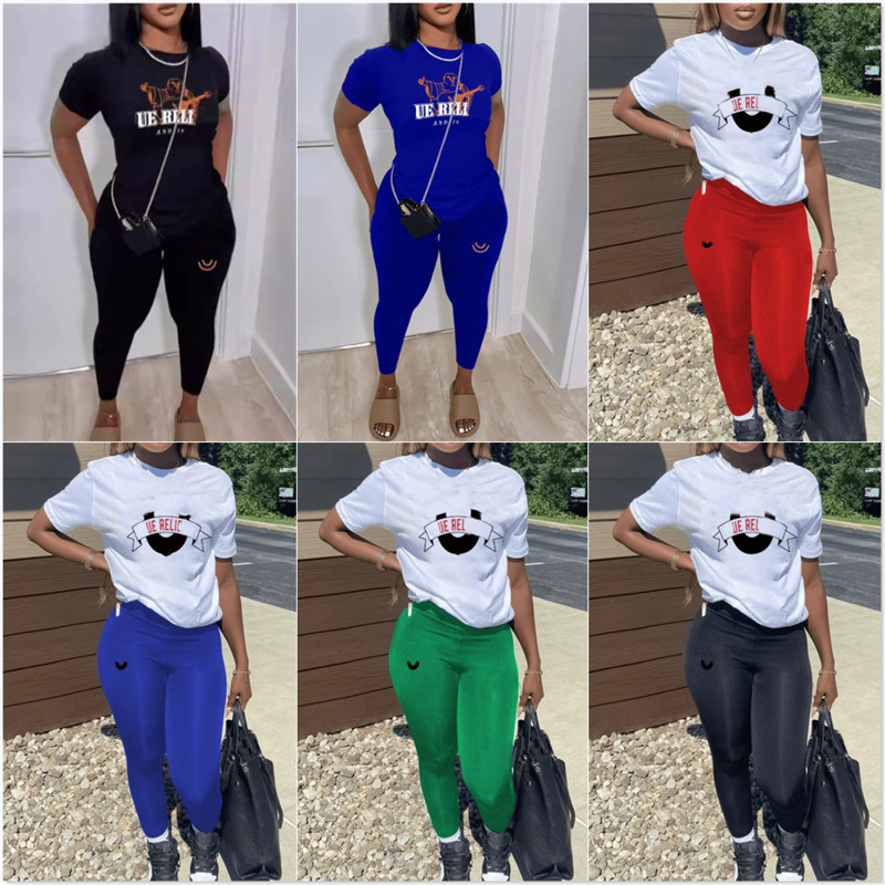 En gros Femmes Survêtements Deux Pièces Ensemble 2026 Nouveaux Vêtements De Mode Lettres D'été Motif Imprimé Personnalité Casual Sportwear 7 Coul