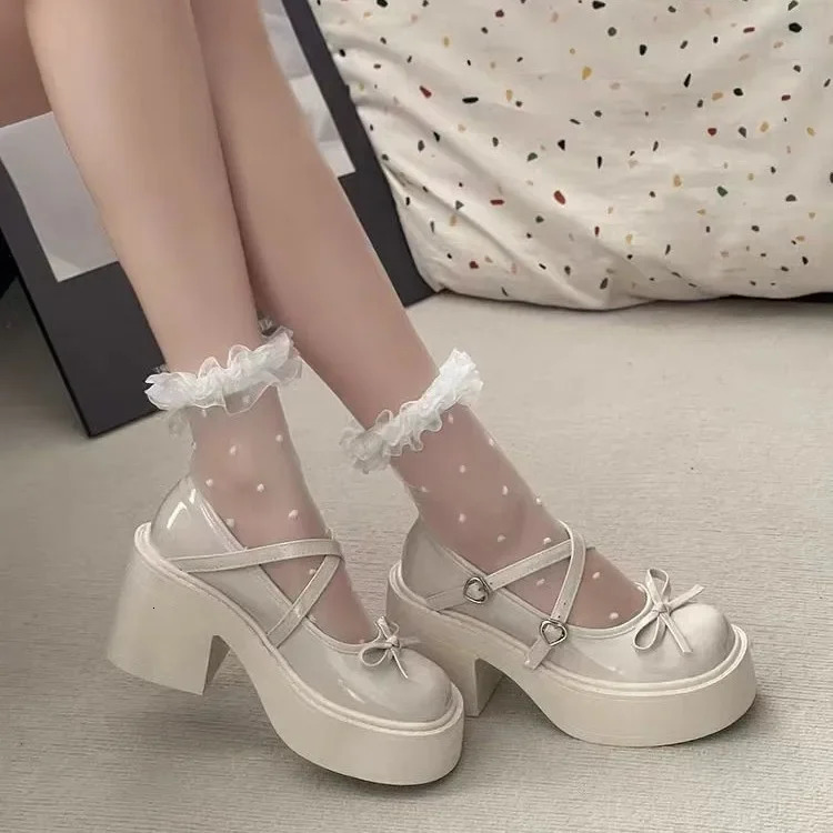 Noir Mary Jane chaussures femmes été Style fond épais chaussures décontractées avec robe Style français chaussures coquines adultes 250606