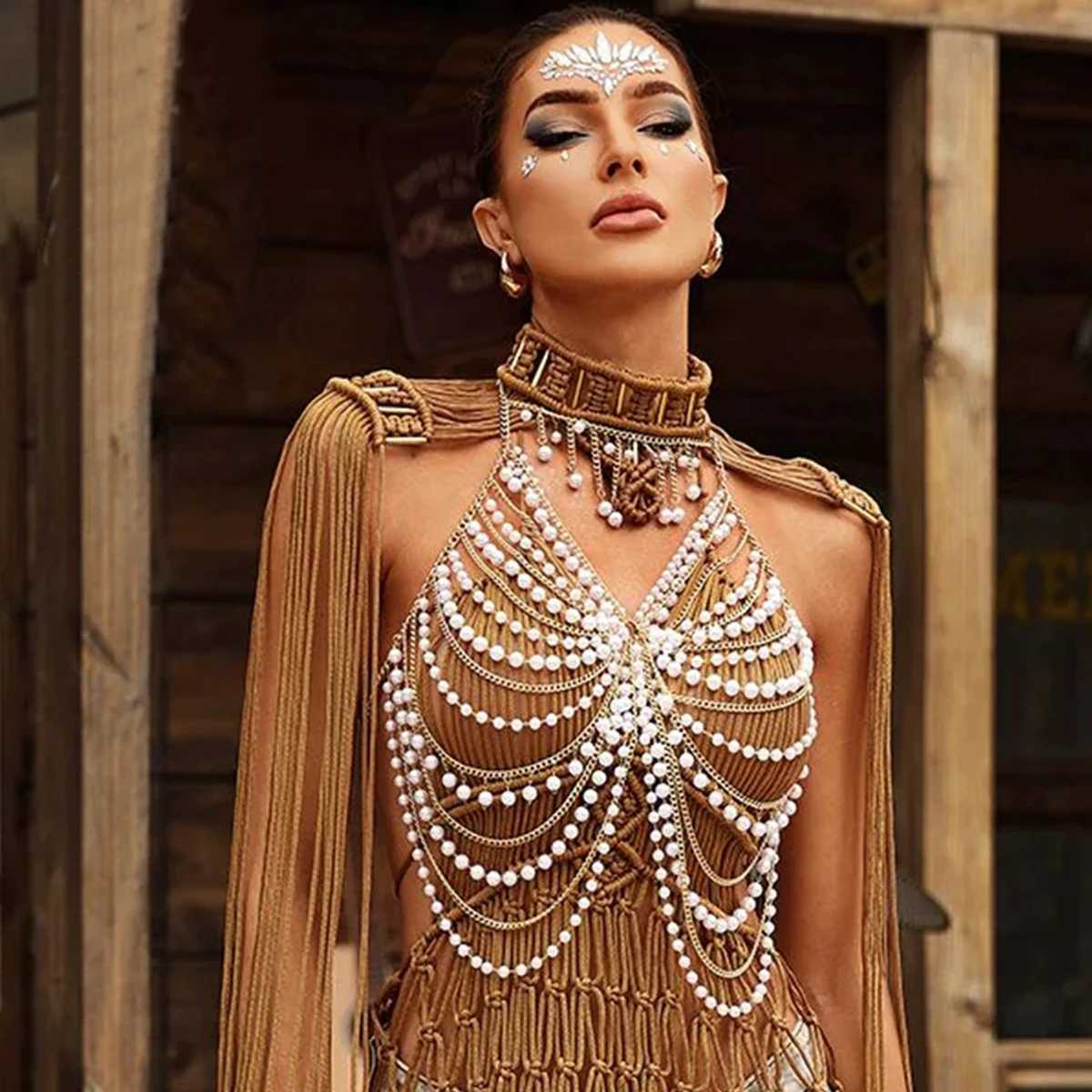 Handmade Pearl Cape Body Chain Bikini Bridal Wedding Jewelry Shoulder Necklaces Bra Top White Pearl Beaded Bralette for Women W250611-image-1061511118