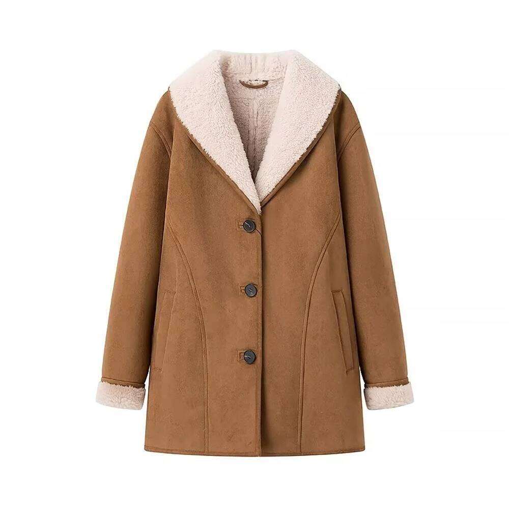RARF – veste chaude ample avec poches à boutons et revers, haut intégré en fourrure pour femme, nouvelle collection automne et hiver 2024