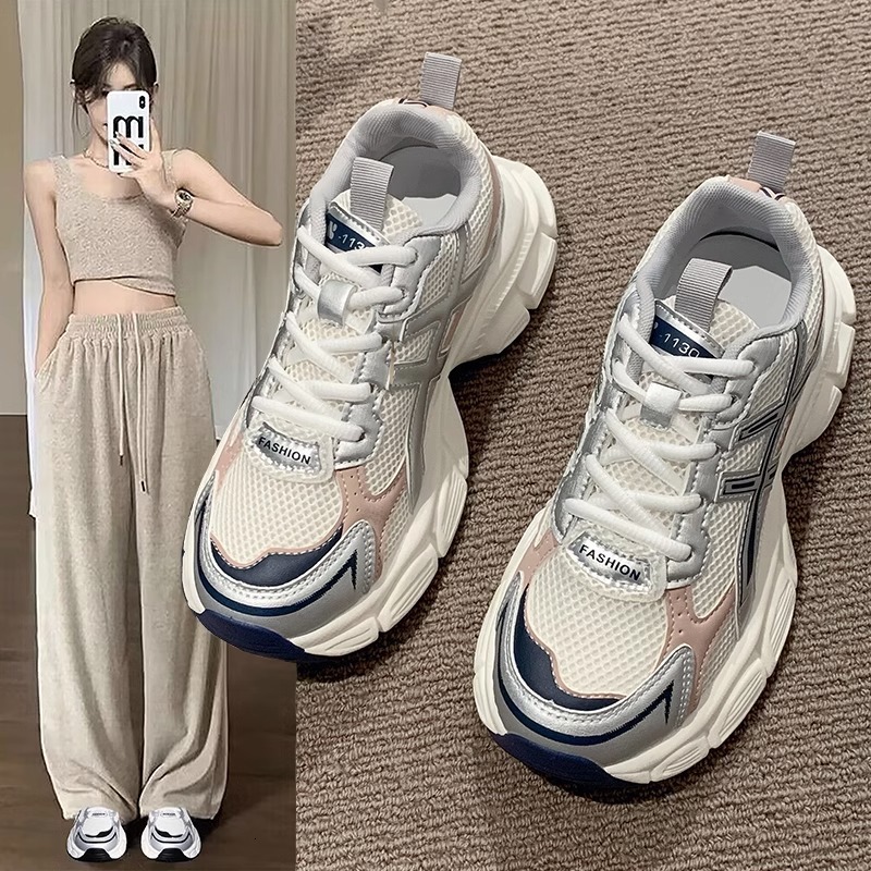 Thick-Soled Dad Sneakers for Women 2025 New Spring/Summer Breathable Mesh Student Running Street Style Lightweight Casual Sports Shoes ddmythur