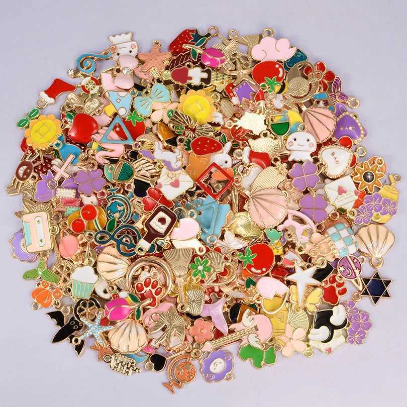30/60/100pcs Random Mix Enamel/Drip Oil Charms For Jewelry Making Bulk Cute Charm Flower Heart Animal Music DIY Bracelet Pendant XJ250611-image-1061521203
