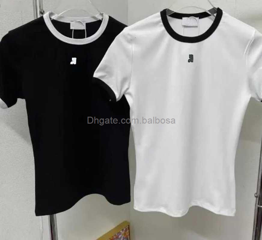 Designer T Shirt Summer Short Sleeve Women Tshirt Contrast Color Embroidery Slim Fit Top Tee