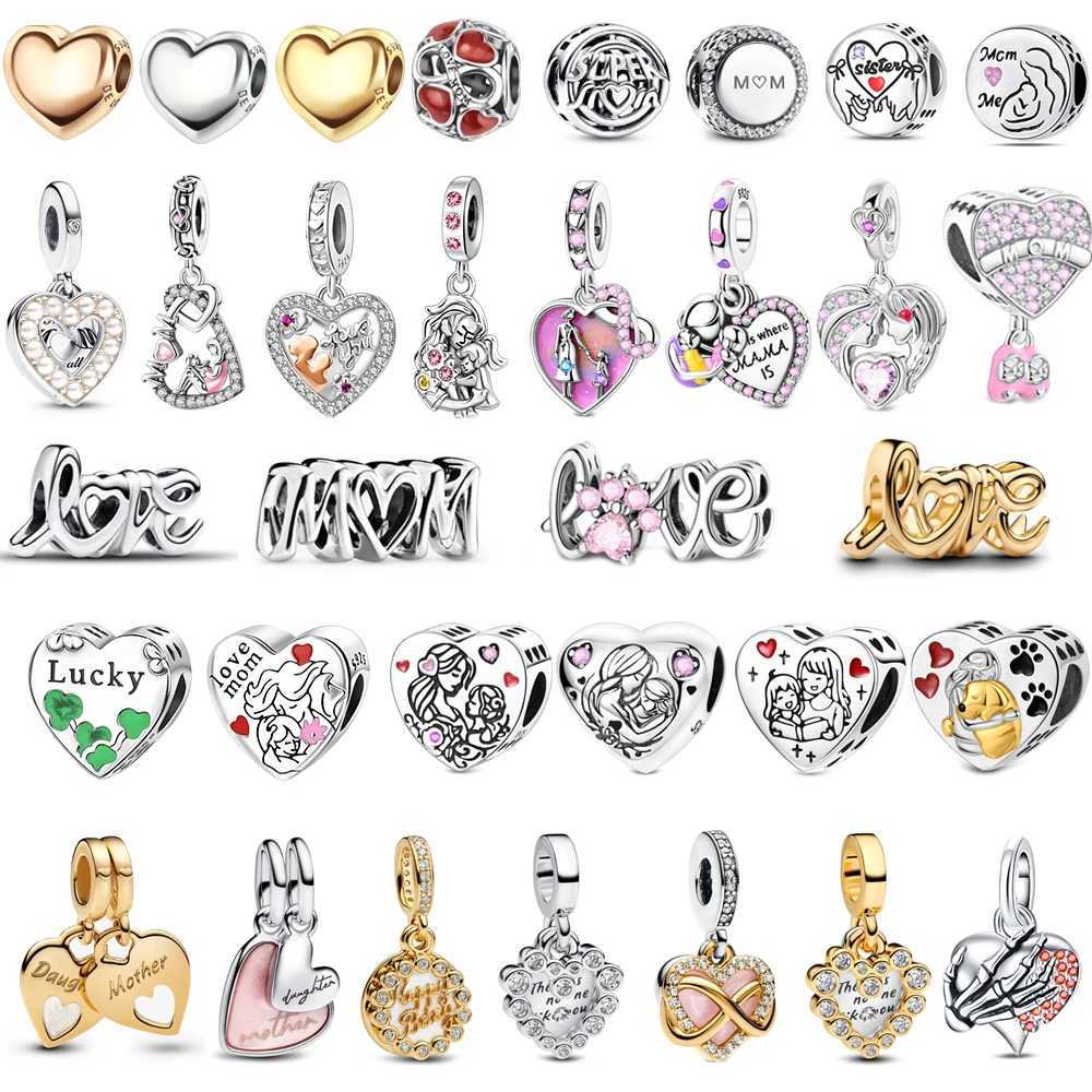 Mothers Day Series 925 Sterling Silver Mom Kiss Love Beads Infinity Rose Heart Dangle Charm Fits Bracelet DIY Fine Jewelry XJ250611-image-1061517919
