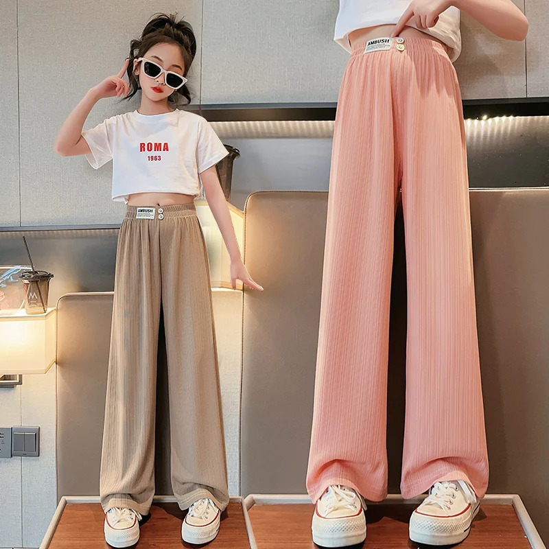 Tweens Child Fashion Ice Silk Cooling Pants For Girls Casual Breathable Trousers Kids Teenager Loose Fit Summer Sweatpants 250611