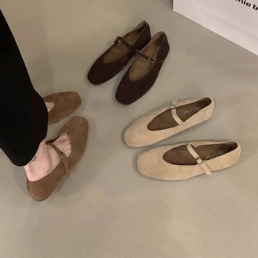 French Vintage Flat Mary Jane Shoes Womens Soft Bottom Bean Leather Spring Autumn Winter Low Heel Single Shoes 250606
