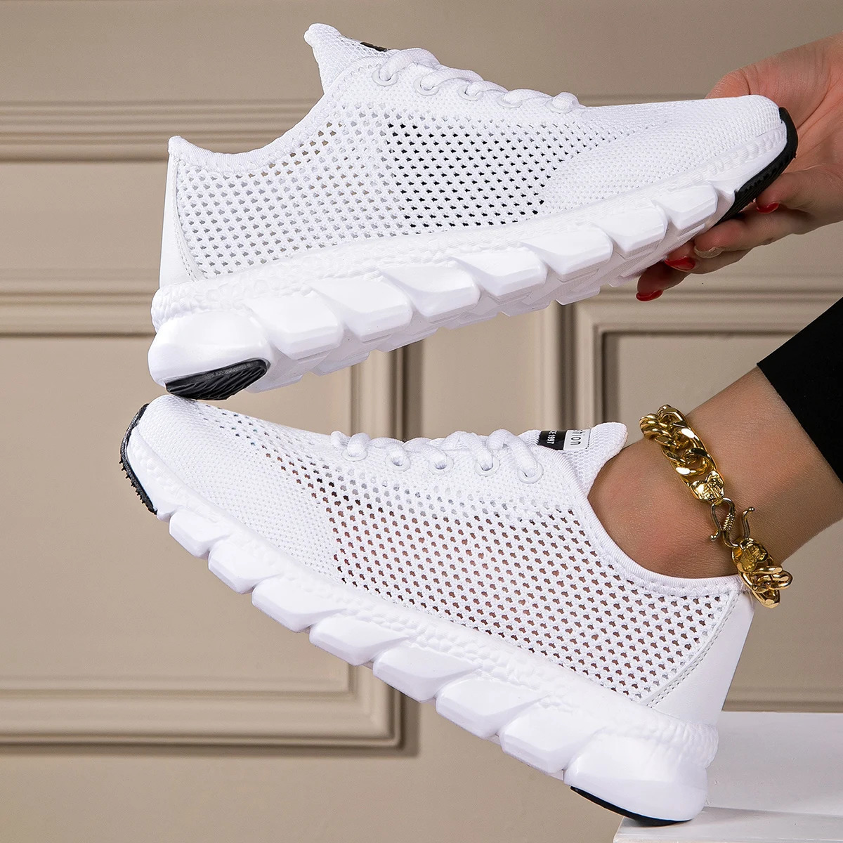 cross-border large summer hollowed-out woven womens sports casual shoes light running shoes White shoes 250606