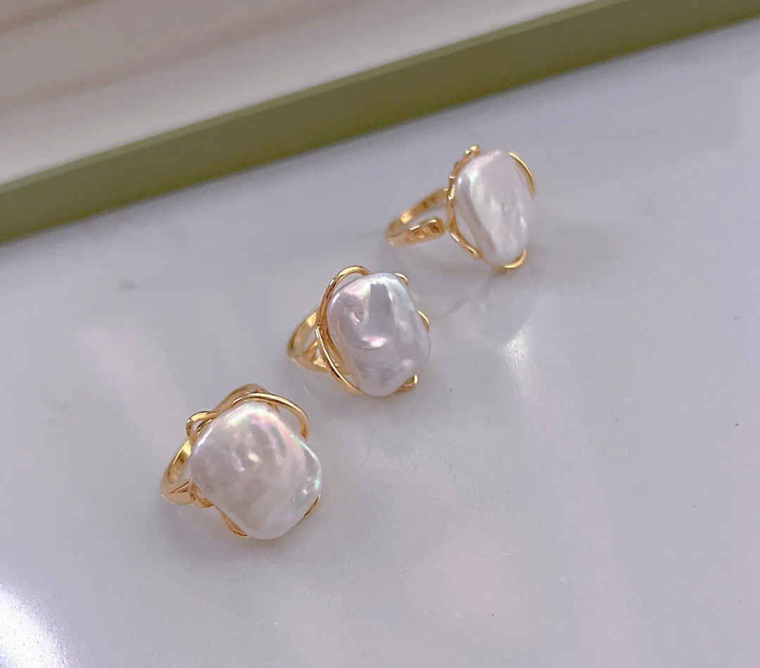 Sell 100% Natural Baroque Freshwater Pearl 14K Gold Filled Female Ring Original Jewelry For Women Gifts No Fade 250603