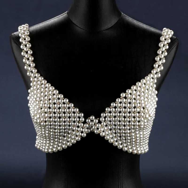 European and American exaggerated design pearl vest gorgeous and elegant catwalk tube top decoration temperament body chain for W250611-image-1061511274