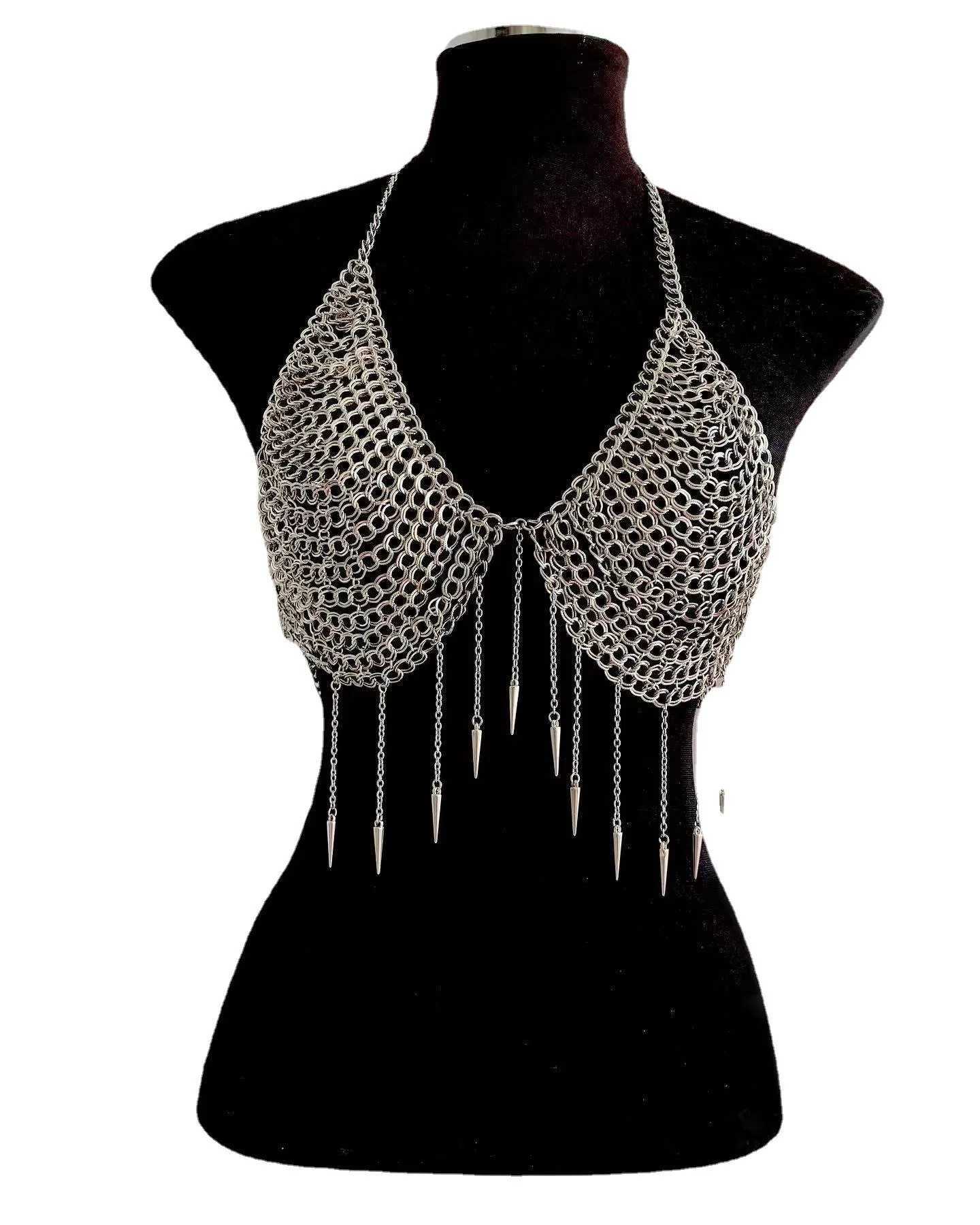 2024 Tapered fringe pendant metal chain stitching combination top small vest body chain W250611-image-1061510913
