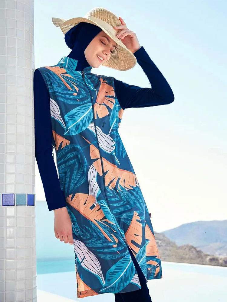 3PCS Muslim Swimwears Modest Women Long Sleeve Swimsuit Full Cover Swim Costumes Swimwear Hijab Top Pants 250605