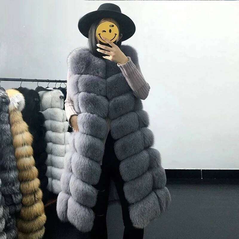 HJQJLJLS 2021 New Women Long Fashion Casual Warm Slim Sleeveless Faux Vest Female Winter Fluffy Artificial Fur Coat Jacket