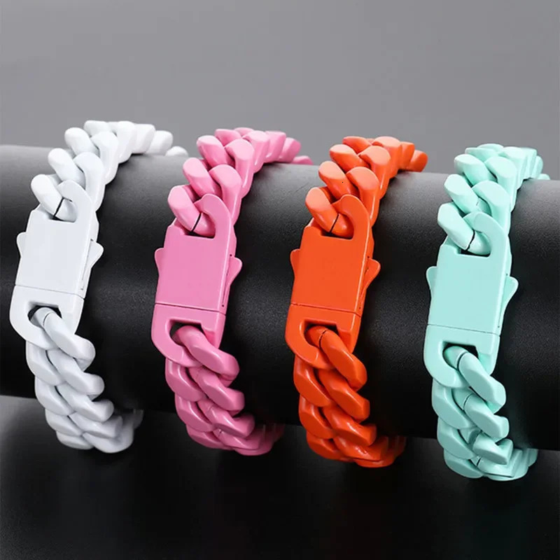 Color Stainless Steel Miami Cuban Hip Hop Mens Bracelet Ins Style Color Steel Couple Bangle Jewelry Wholesale 250610