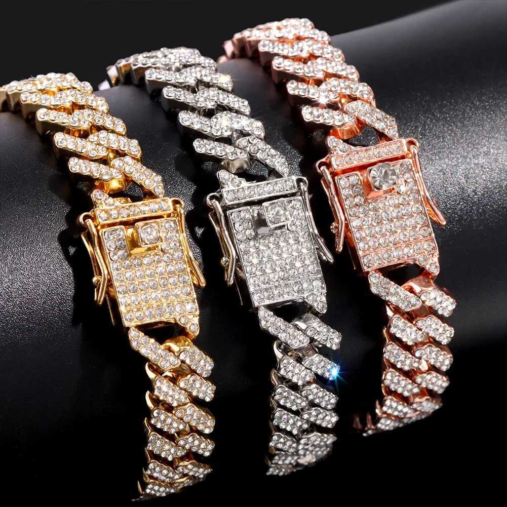 12MM Rhinestones Prong Iced Out Cuban Link Chain Hip Hop Bracelet Men Women Gold Color Bling Cuban Bracelet Jewelry A+ XJ250611