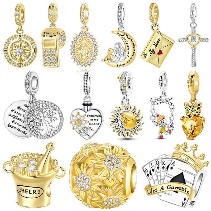 925 Sterling Silver Golden Envelope Whistle Sun Beads Pendants Charms Fit Original Bracelets Fashion Jewelry Gift XJ250611-image-1061517048