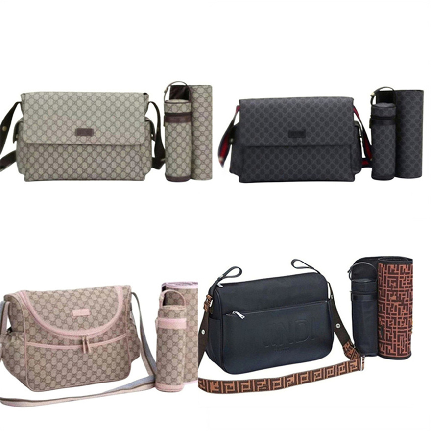 Sac de maman étanche à couches conceptrices 3 Sac à couches set bébé fermeture à glissière marron à plaid A55V36
