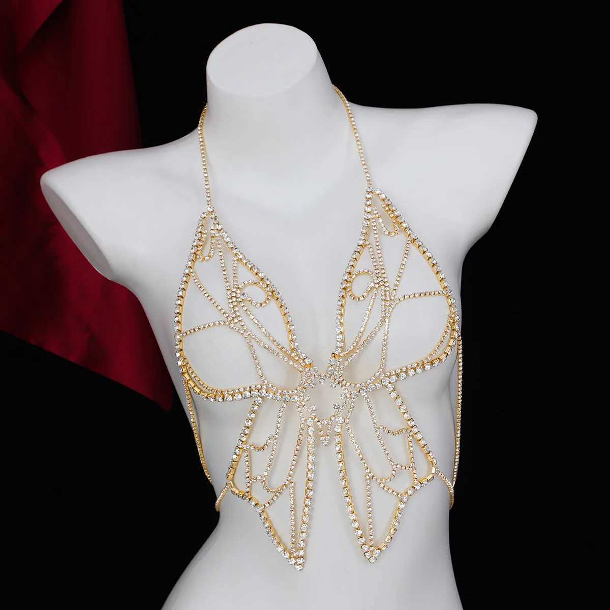 Fashionable Hanging Neck Exaggerated Style Large Butterfly Pattern Chest Chain Nightclub Ladies Body Chain W250611-image-1061511049