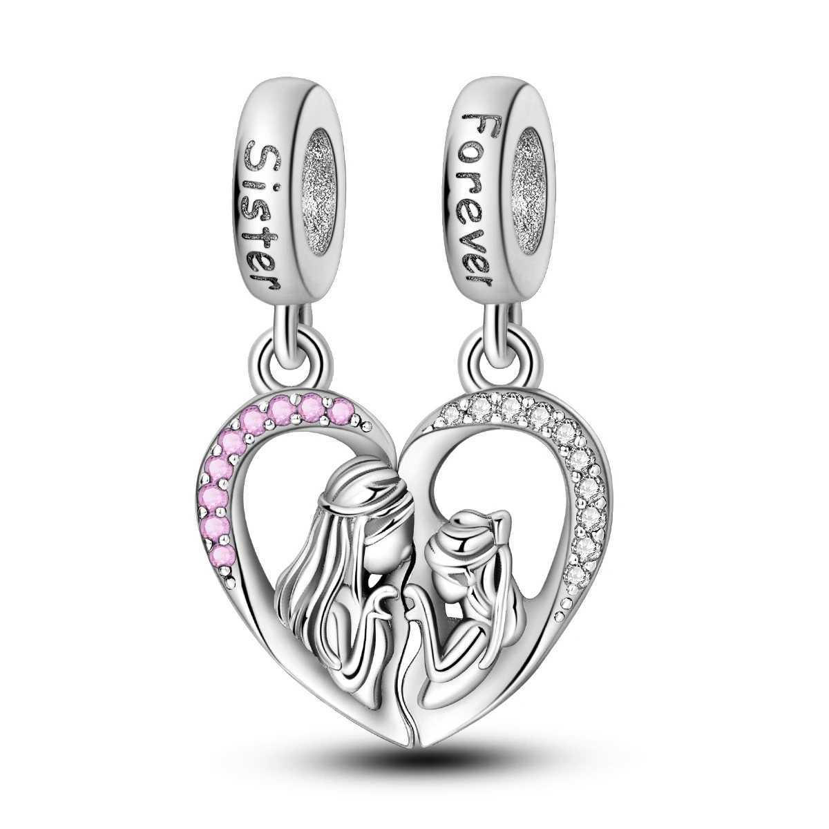Trendy 925 Sterling Silver Sisters Bixin Double Charm Fit DlY Bracelet Necklaces Womens Birthday Party Creative Jewelry Gift XJ250611-image-1061517695