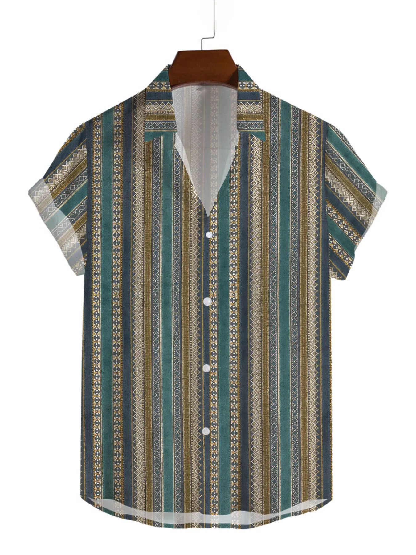 Mens Short-sleeved shirts Summer Retro Striped Funky Kurta Hippie Boho high quality breathable fashion stripe 250606