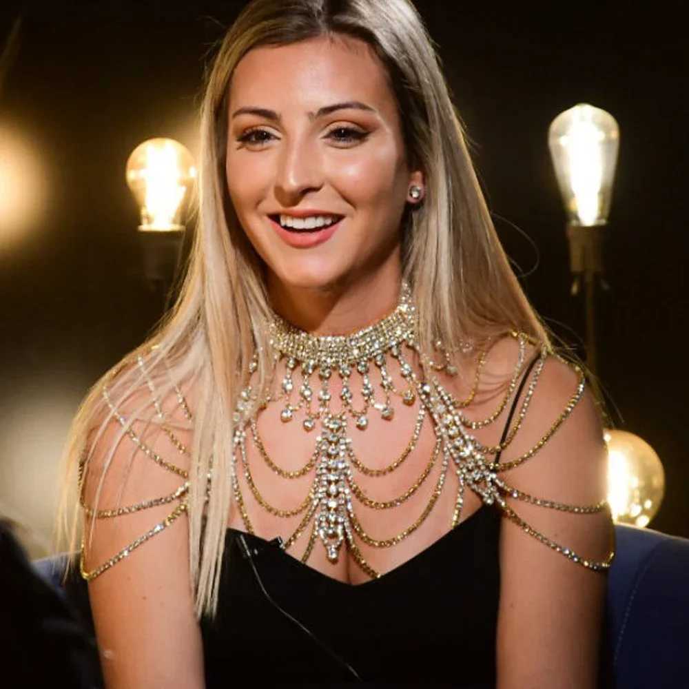 Hollow Multilayer Shoulder Chain Necklace Dress Accessories for Women Bridal Clothing Lady Crystal Body Chain Wedding Jewelry W250611-image-1061510901